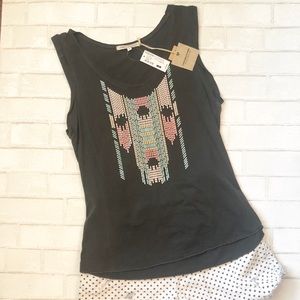 NWT Foreign Exchange tank top with southwestern style print down front